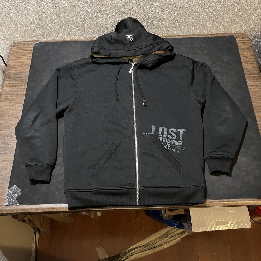 Lost Enterprises Fleece Hoodie Mens Medium Black Sherpa Lined Zip Sweatshirt